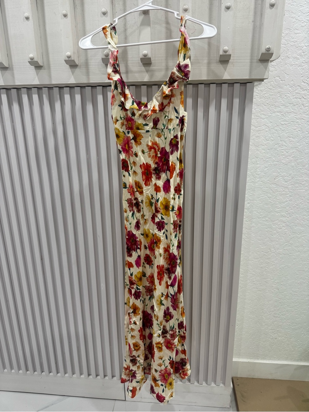 Astr Floral Strapless Slip Dress in Cream with Red & Yellow Flowers